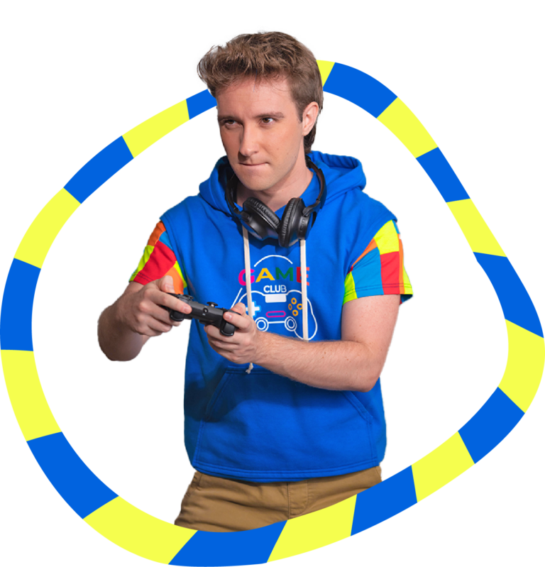 Hansel con un mando de videojuegos, enseñando una de sus mejores facetas como gamer.